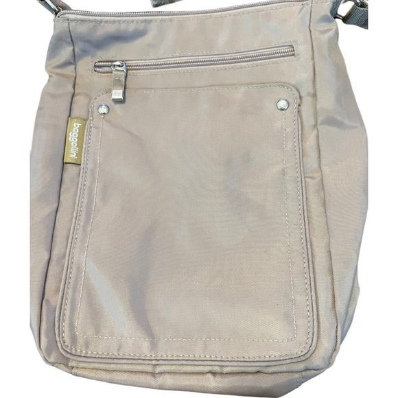 Baggallini women's tan water resistant nylon cross body shoulder bag, adjustable - Picture 2 of 8